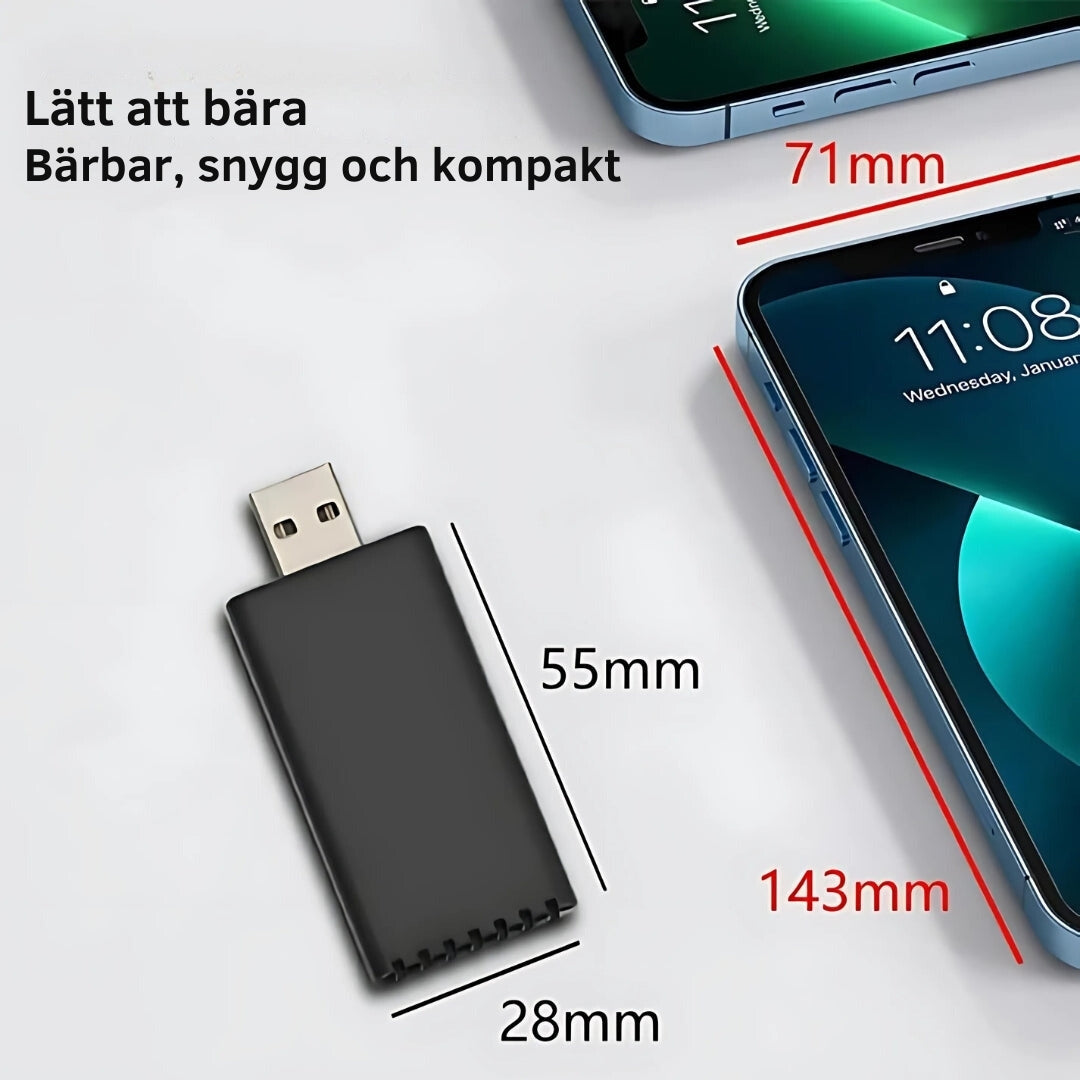 EasyDrive Wireless  |  Trådlös Apple CarPlay & Android Auto | USB & USB-C